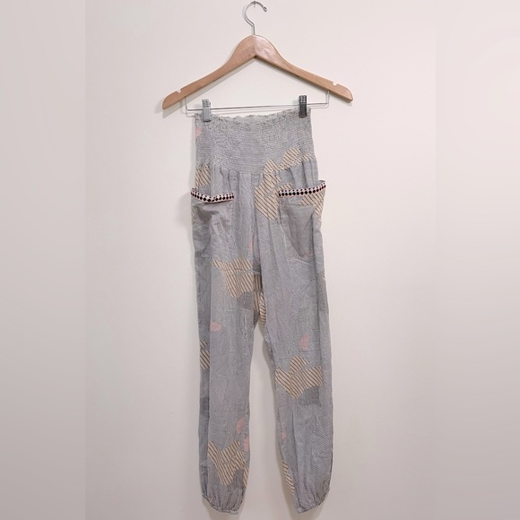 Lemlem Pants - Lemlem Womens Linen Pants Lightweight Stripe Small Gray Pull On Smocked Pocket